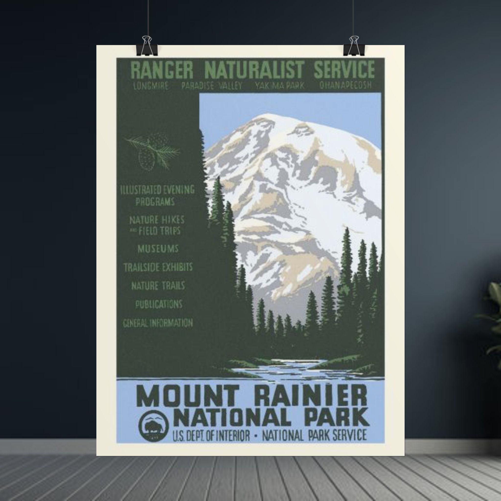 Mount Rainier National Park Vintage 1930s WPA Poster