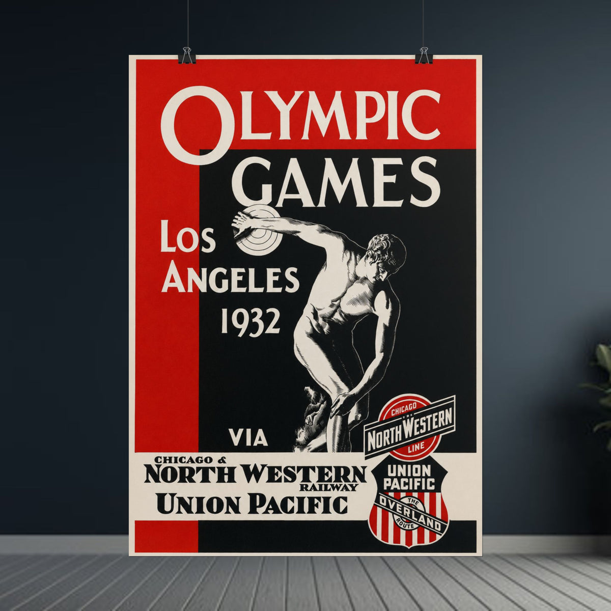1932 Los Angeles Olympics Vintage Railway Promotional Poster