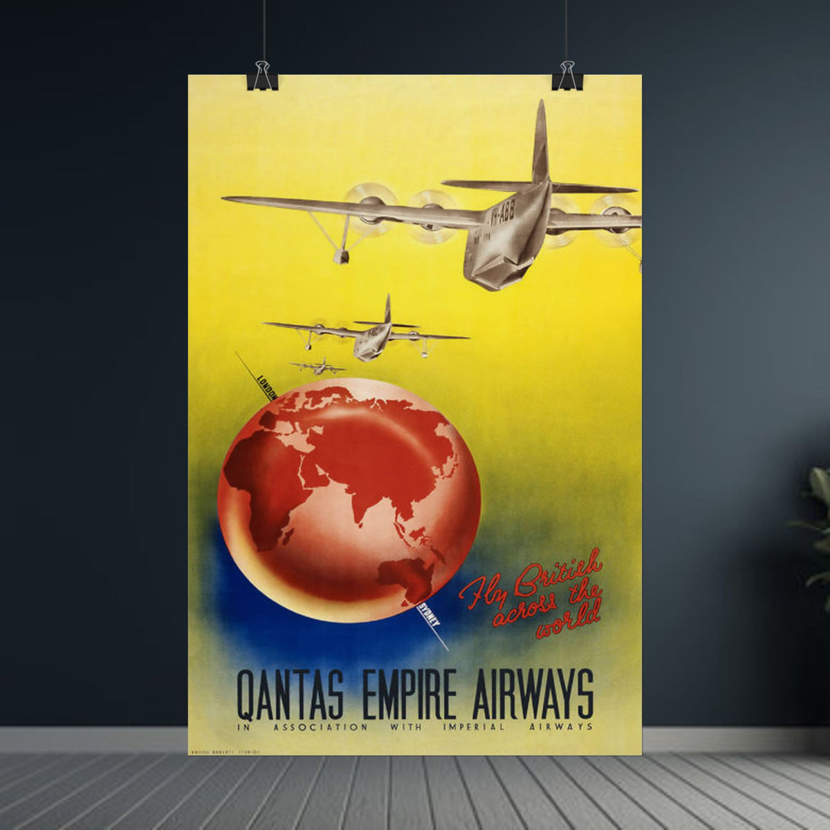 Fly British Across the World Vintage Travel Poster