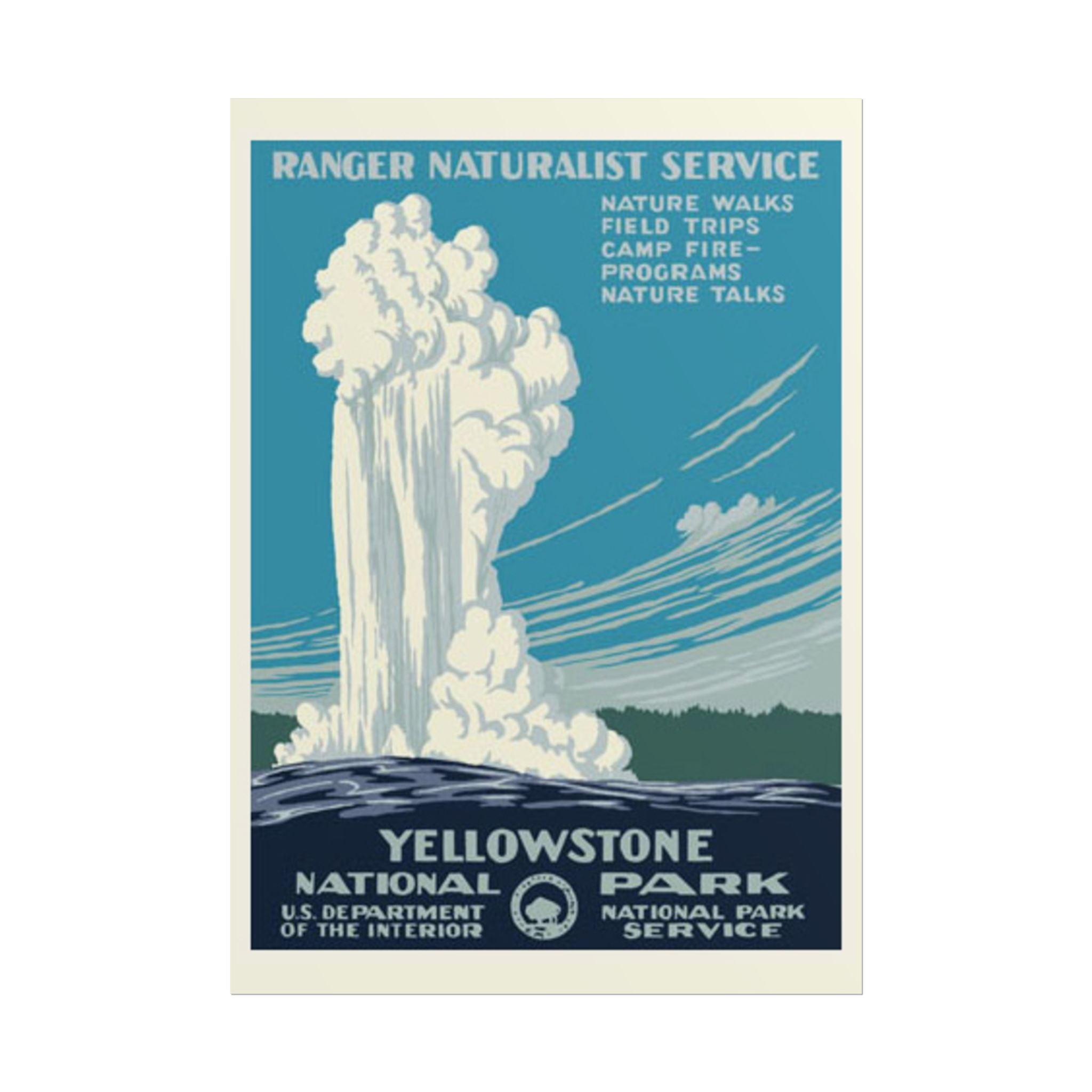 Yellowstone Geyser Old Faithful 1938 Vintage WPA Poster | Blue Tone