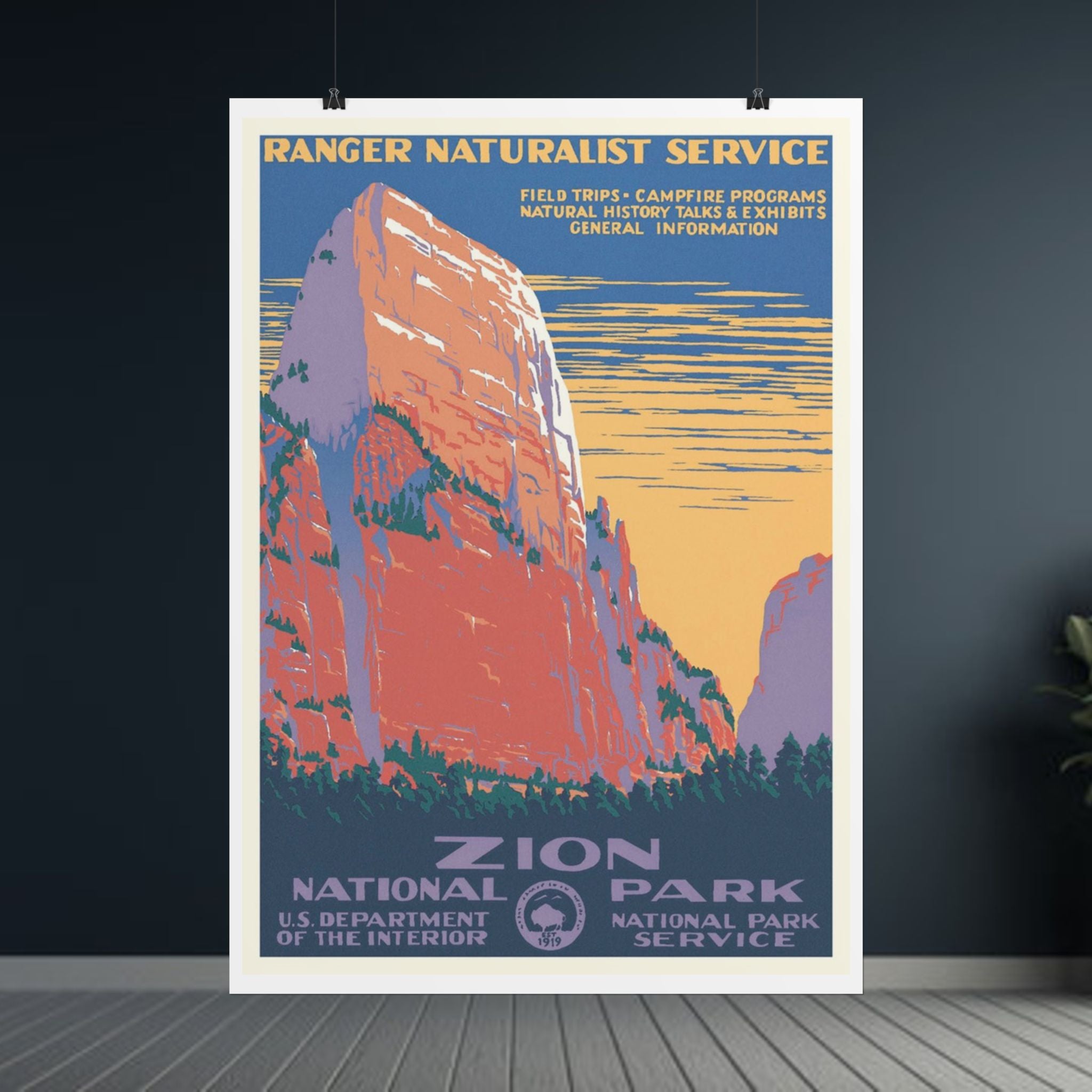 Zion National Park Vintage Travel Poster — Rolled Wall Poster