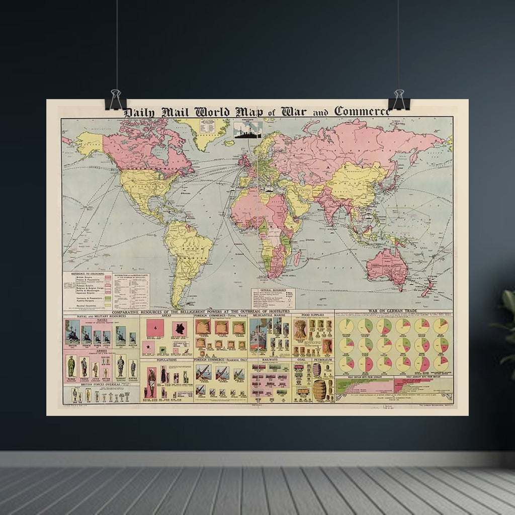 Daily Mail 1917 World Map of War and Commerce