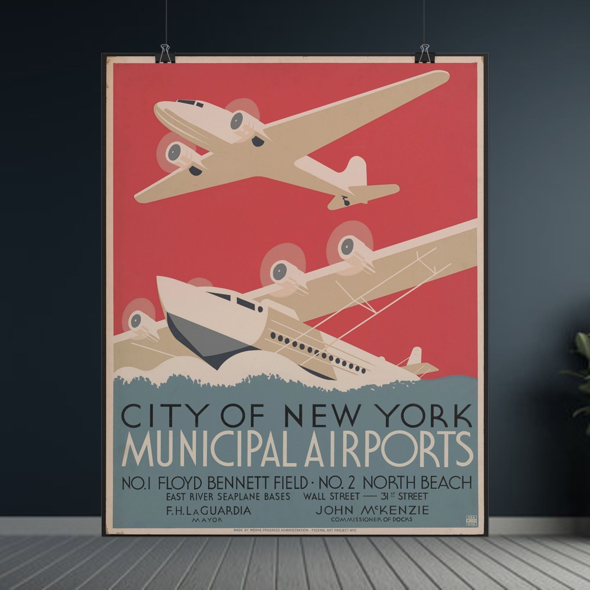 City of New York Municipal Airports 1937 Vintage WPA Poster