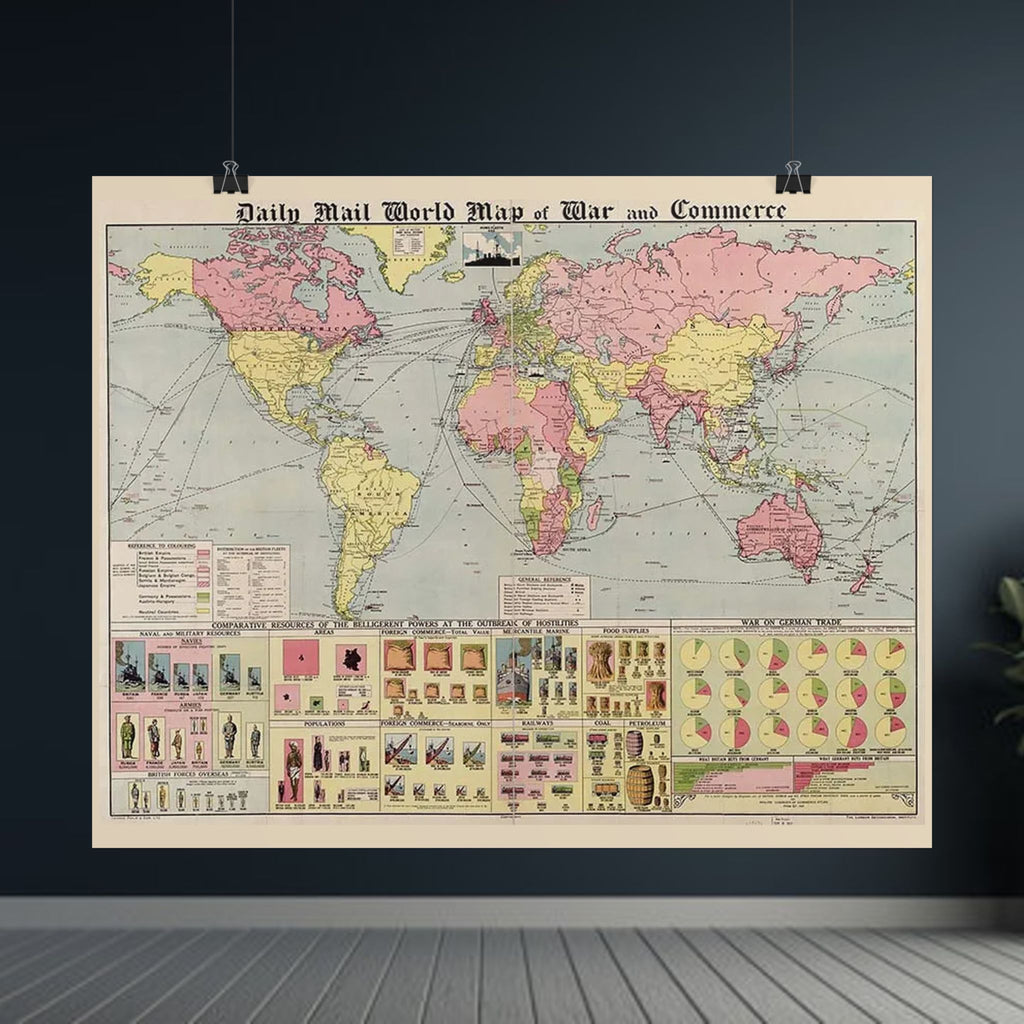 Daily Mail 1917 World Map of War and Commerce