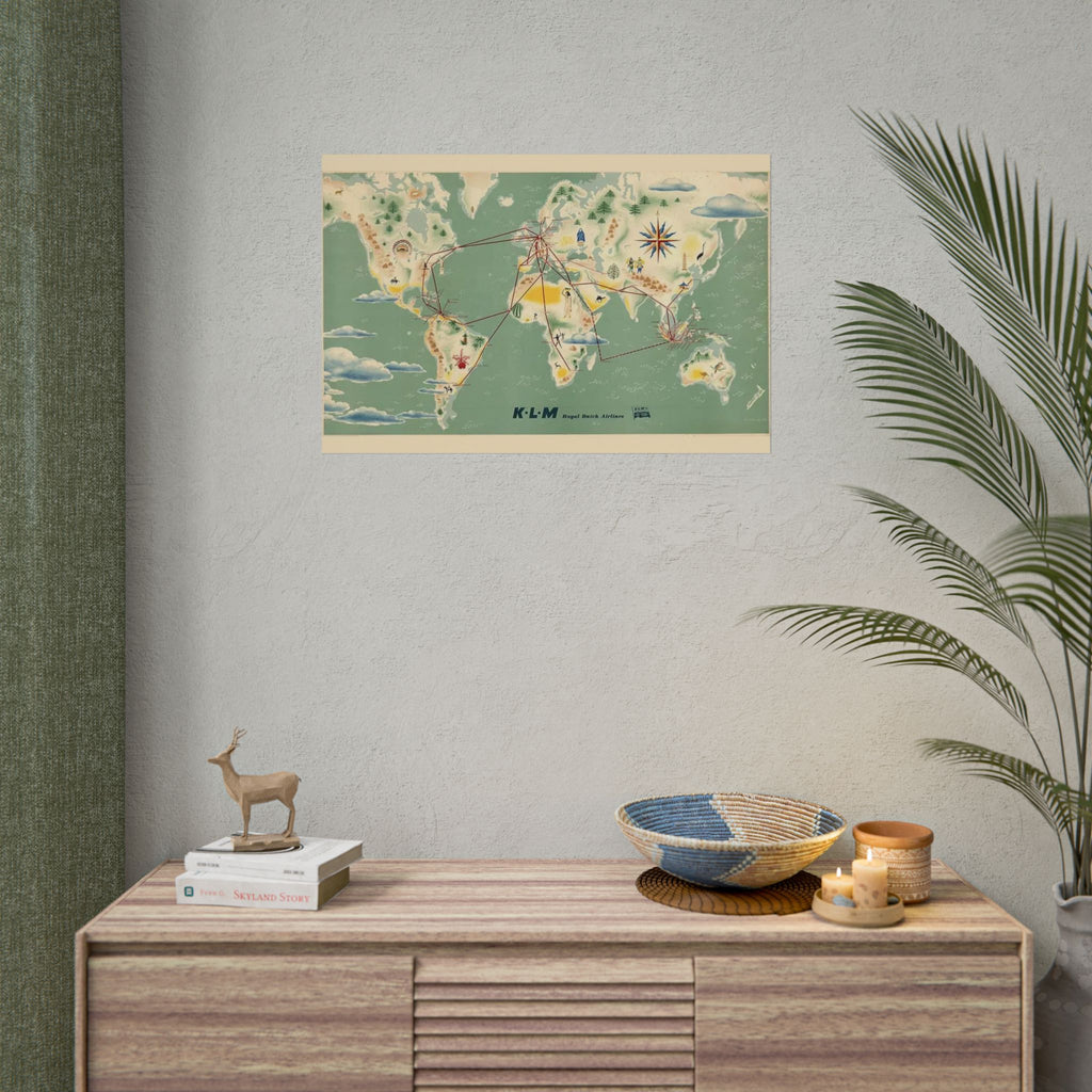 1948 KLM Retro Airline KLM World Route Map