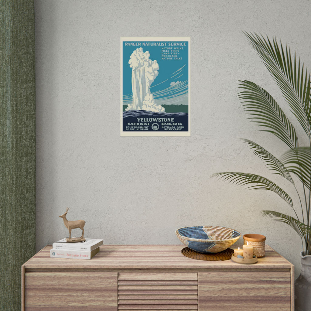 Yellowstone Geyser Old Faithful 1938 Vintage WPA Poster | Blue Tone