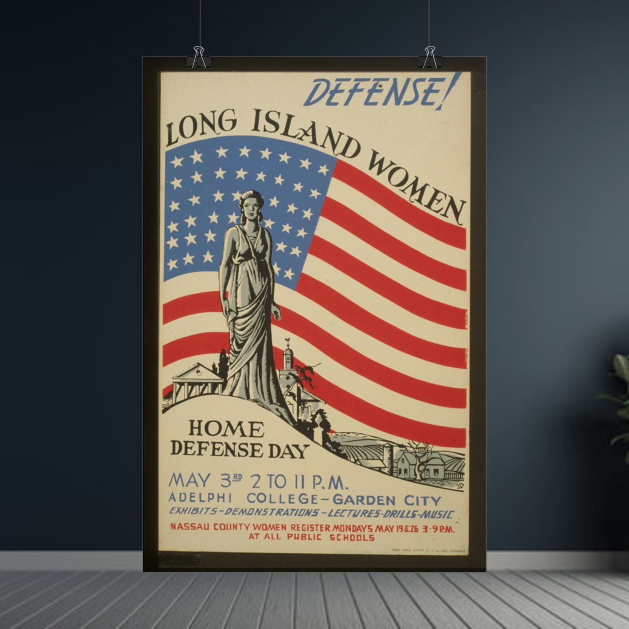 Long Island Women Home Defense Day 1941 Vintage WPA Poster