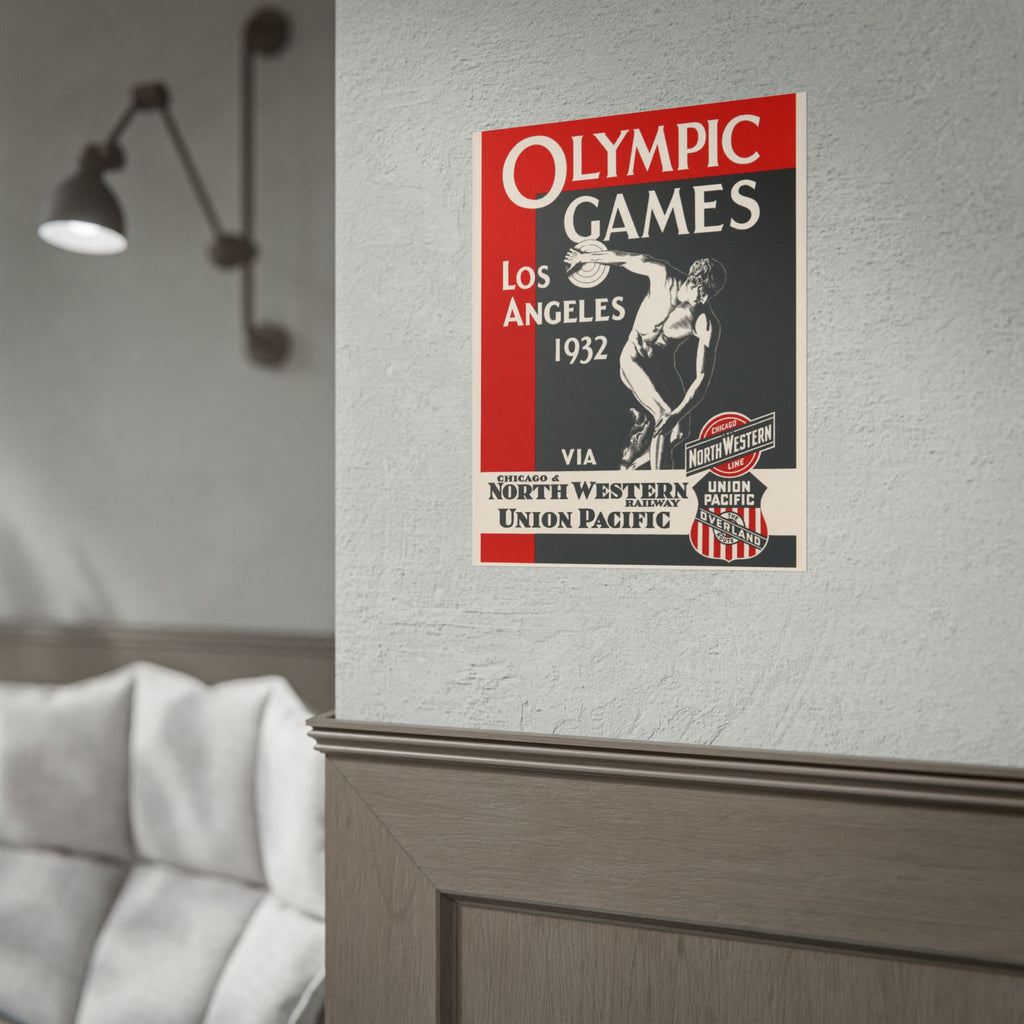 1932 Los Angeles Olympics Vintage Railway Promotional Poster