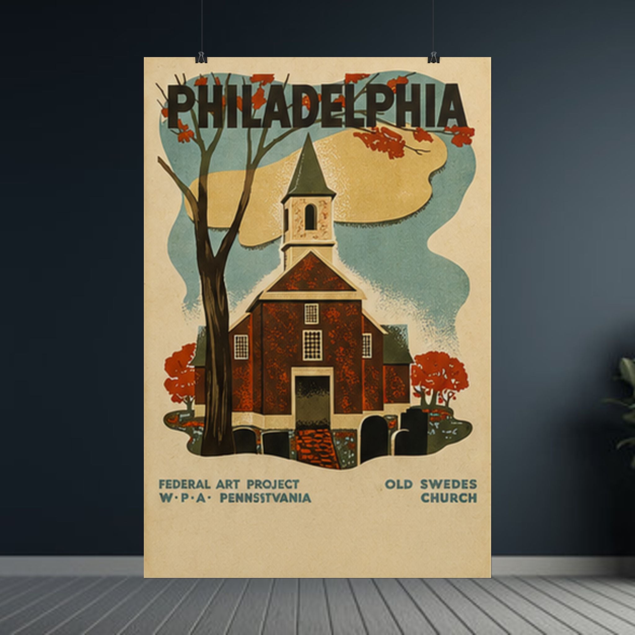 Philadelphia Old Swedes Church Vintage 1936 WPA Poster
