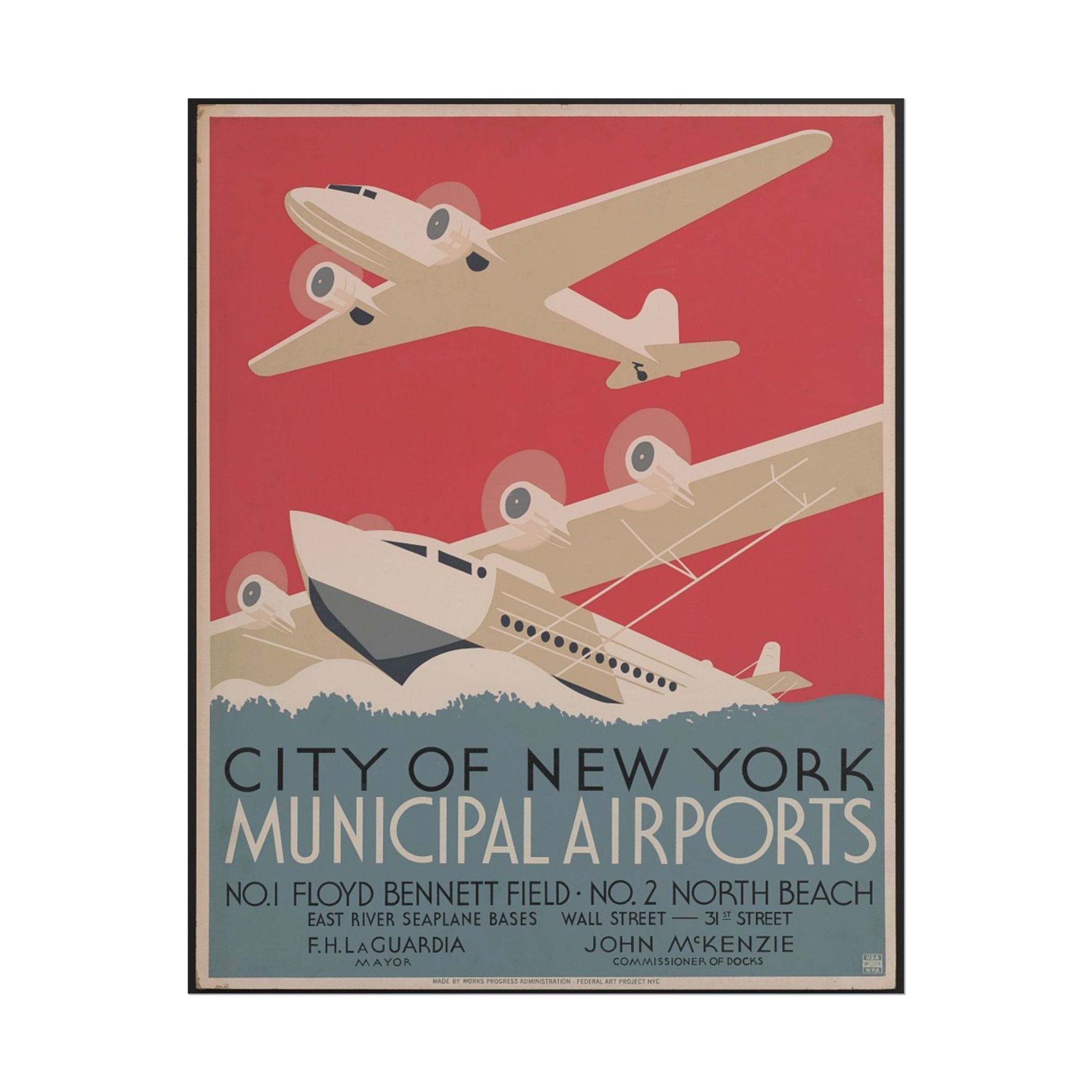 City of New York Municipal Airports 1937 Vintage WPA Poster
