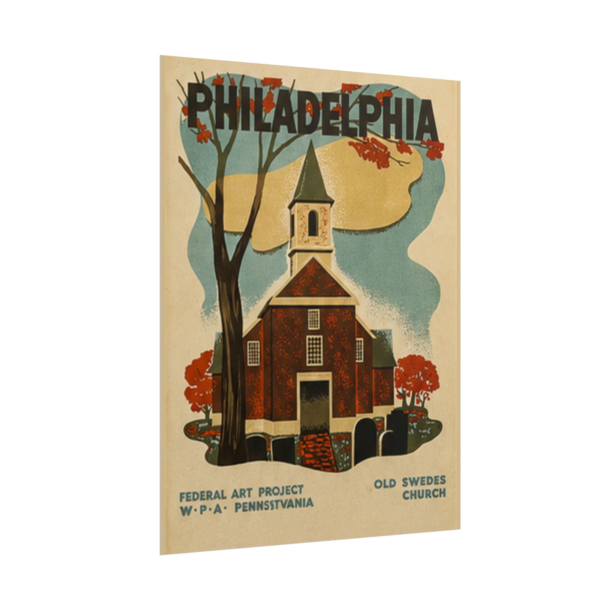 Philadelphia Old Swedes Church Vintage 1936 WPA Poster