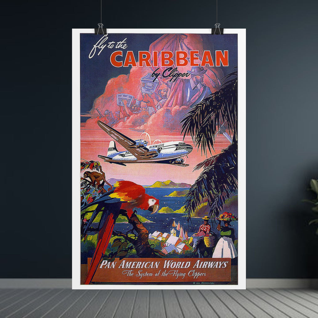 'Fly to the Caribbean' Vintage Pan Am Travel Poster