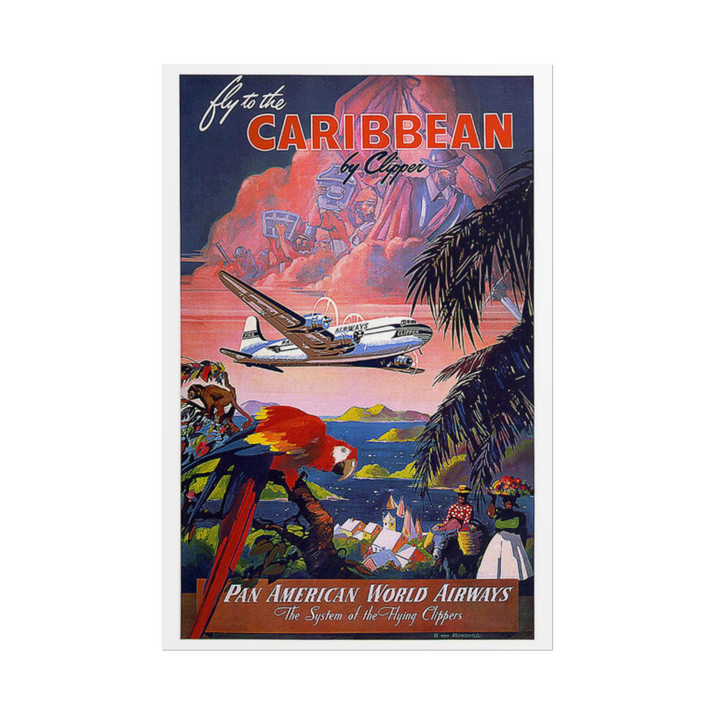 'Fly to the Caribbean' Vintage Pan Am Travel Poster