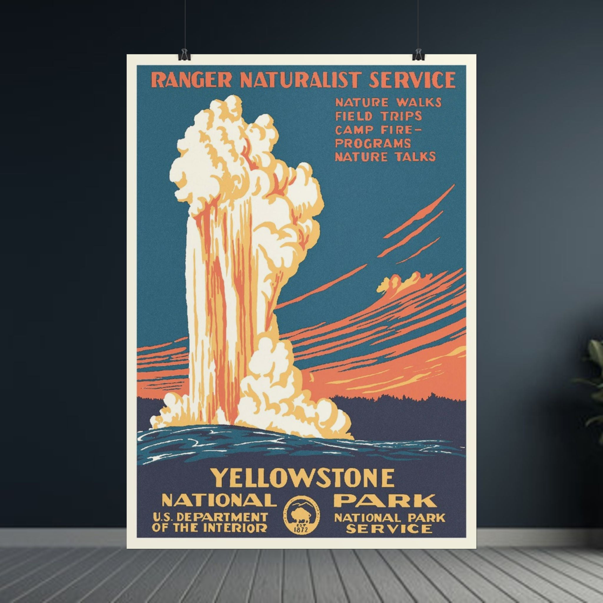 Yellowstone Geyser Old Faithful 1938 Vintage WPA Poster | Red Tone